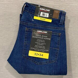 Kirkland Signature Jeans Mens 32 x 34 Blue Straight Fit Comfort Stretch Denim